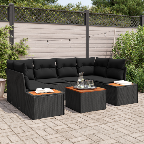 6 Piece Garden Sofa Set with Cushions Black Poly Rattan Acacia
