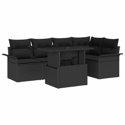 Garden Sofa Set with Cushion 6 pcs Black Poly Rattan