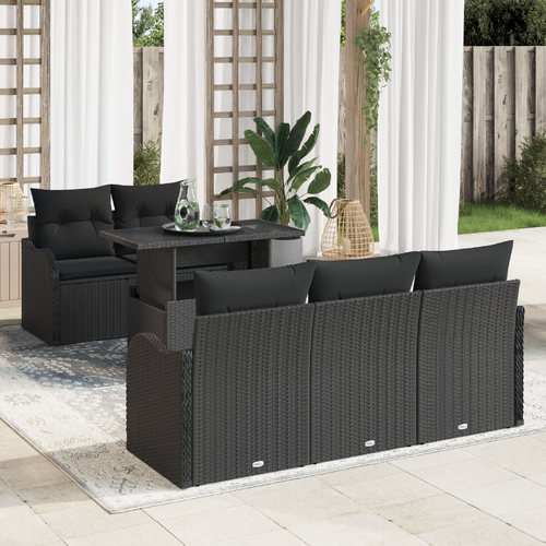 Garden Sofa Set with Cushion Manual 6 pcs Black Poly Rattan
