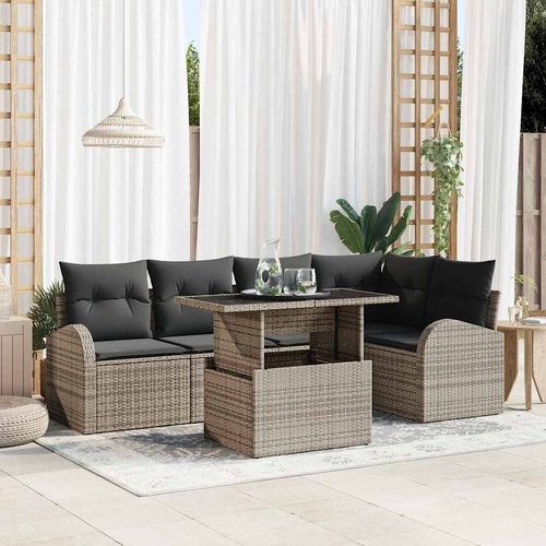6 Piece Garden Sofa Set with Cushions Grey Poly Rattan