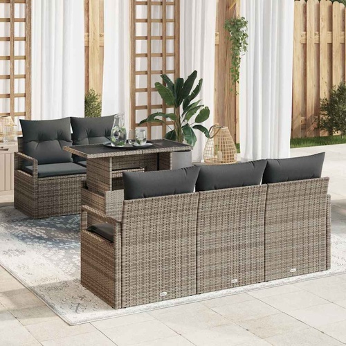 6 Piece Garden Sofa Set with Cushions Grey Poly Rattan