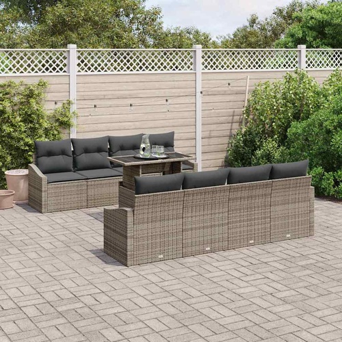 7 Piece Garden Sofa Set with Cushions Grey Poly Rattan