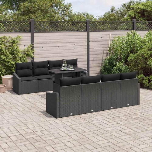 7 Piece Garden Sofa Set with Cushions Black Poly Rattan
