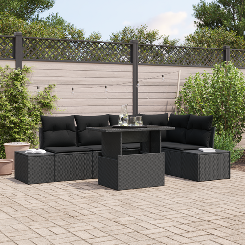 Garden Sofa Set with Storage 6 pcs Black Poly rattan