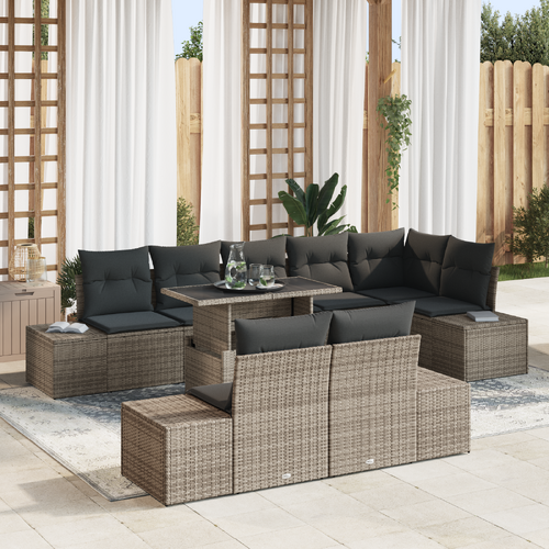9 Piece Garden Sofa Set with Cushions Grey Poly Rattan