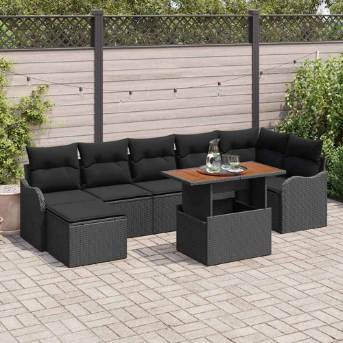 8 Piece Garden Sofa Set with Cushions Black Poly Rattan