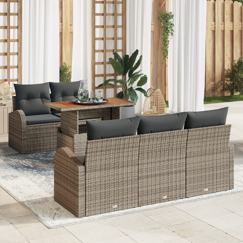 6 Piece Garden Sofa Set with Cushions Grey Poly Rattan