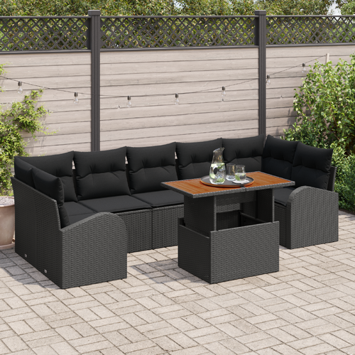 8-Piece Garden Sofa Set with Cushions Black Poly Rattan