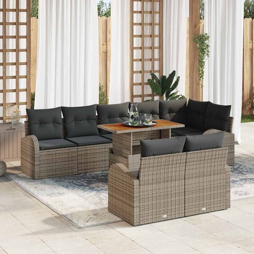 9 Piece Garden Sofa Set with Cushions Grey Poly Rattan