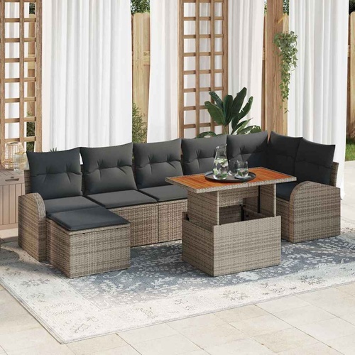 8 Piece Garden Couch Set with Cushions Grey Poly Rattan