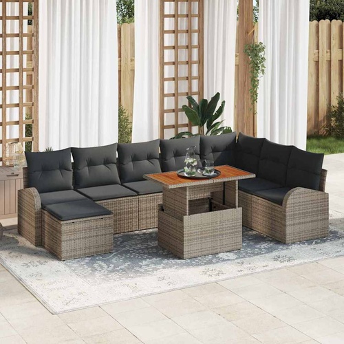 Garden Sofa Set with Storage 9 pcs Grey Poly rattan