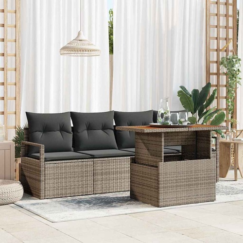 5 Piece Garden Sofa Set with Cushions Grey Poly Rattan