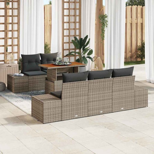 6 Piece Garden Sofa Set with Cushions Grey Poly Rattan