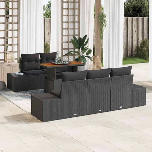 Garden Sofa Set with Storage 6 pcs Black Poly rattan