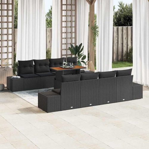 7 Piece Garden Sofa Set with Cushions Black Poly Rattan