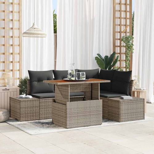 5 Piece Garden Sofa Set with Cushions Grey Poly Rattan