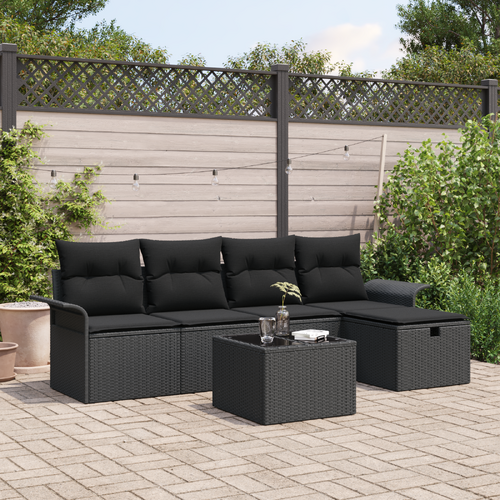 Garden Sofa Set with Cushion Manual 6 pcs Black Poly Rattan