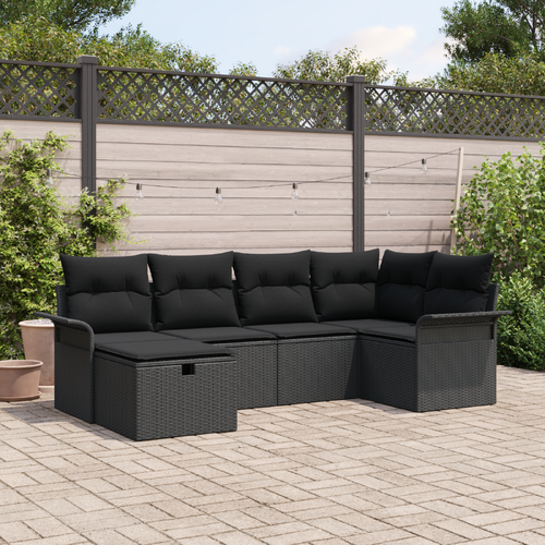 Garden Sofa Set with Cushion Manual 6 pcs Black Poly Rattan