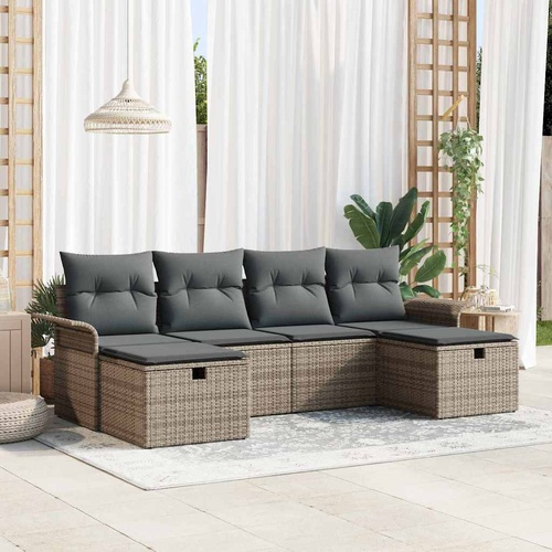 6 Piece Garden Sofa Set with Cushions Grey Poly Rattan