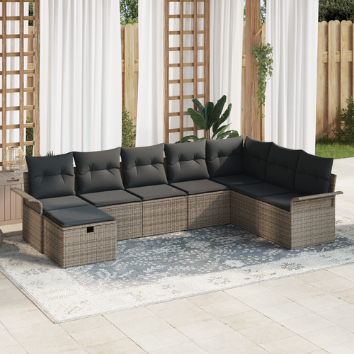 8 Piece Garden Sofa Set with Cushions Grey Poly Rattan