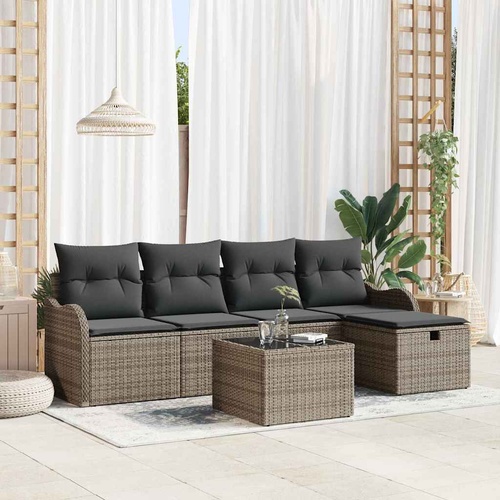 6 Piece Garden Sofa Set with Cushions Grey Poly Rattan