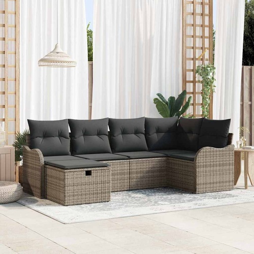 6 Piece Grey Poly Rattan Garden Sofa Set with Cushions