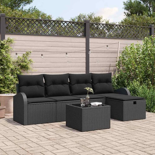 Sofa Set with Cushion with Storage 6 pcs Black Poly Rattan