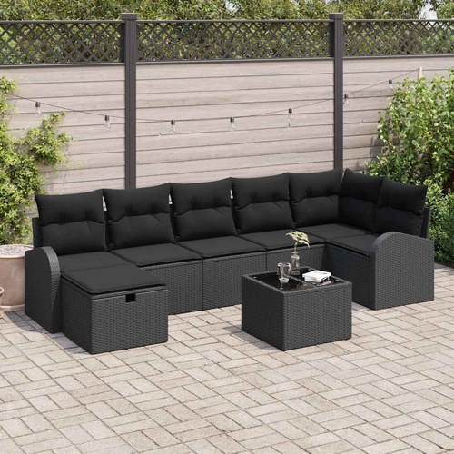 8 Piece Garden Sofa Set with Cushions Black Poly Rattan