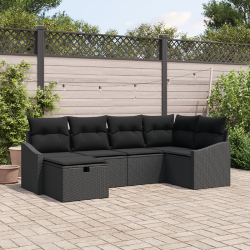 Sofa Set with Cushion with Storage 6 pcs Black Poly Rattan