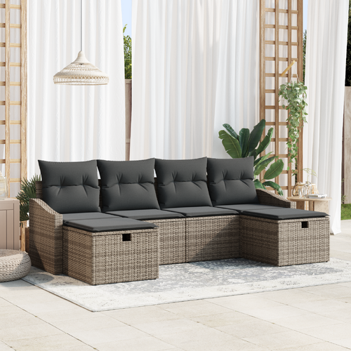 6 Piece Garden Sofa Set with Cushions Grey Poly Rattan