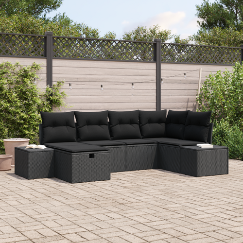 Garden Sofa Set with Cushion 6 pcs Black Poly Rattan