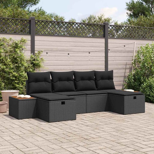 6 Piece Garden Sofa Set with Cushions Black Poly Rattan