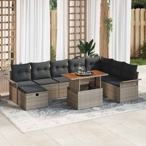 9 Piece Garden Sofa Set with Cushions Grey Poly Rattan
