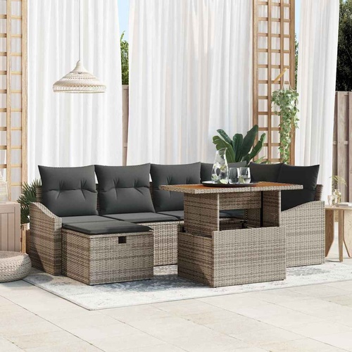 7 Piece Garden Sofa Set with Cushions Grey Poly Rattan