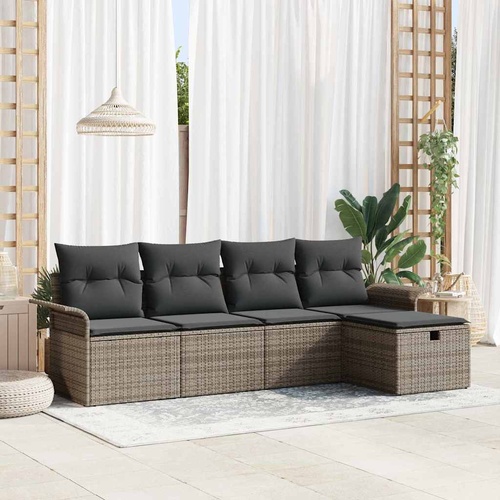 5 Piece Garden Sofa Set with Cushions Grey Poly Rattan