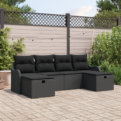 Garden Sofa Set with Cushion 6 pcs Black Poly rattan