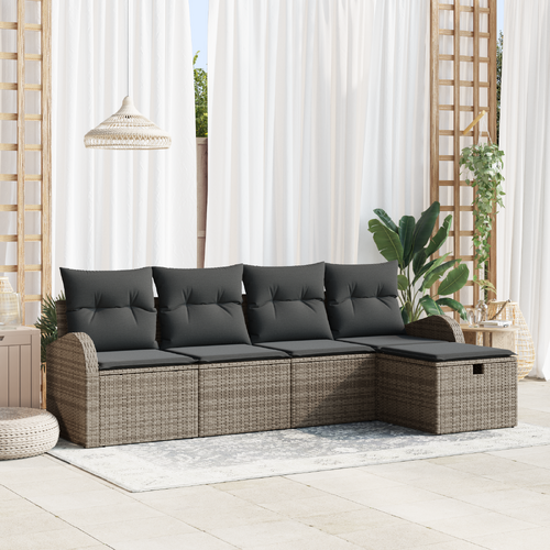 5 Piece Garden Sofa Set with Cushions Grey Poly Rattan