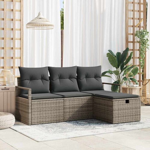 Garden Sofa Set with Cushion 4 pcs Grey Poly rattan
