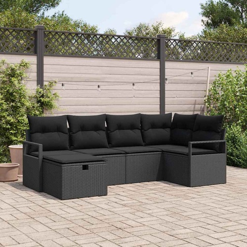 6 Piece Garden Sofa Set with Cushions Black Poly Rattan