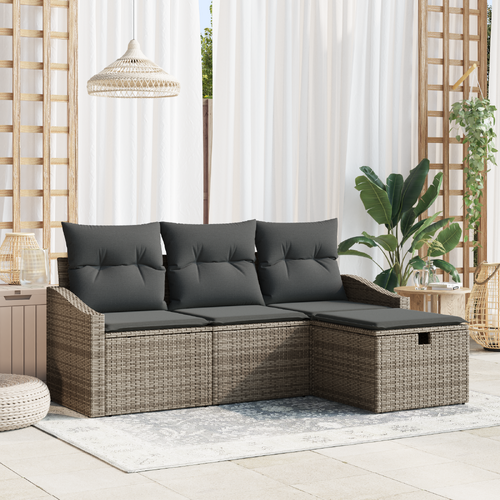 Sofa Set with Cushion 4 pcs Poly Rattan