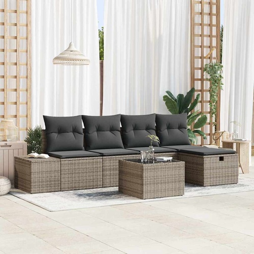 6 Piece Garden Sofa Set with Cushions Grey Poly Rattan