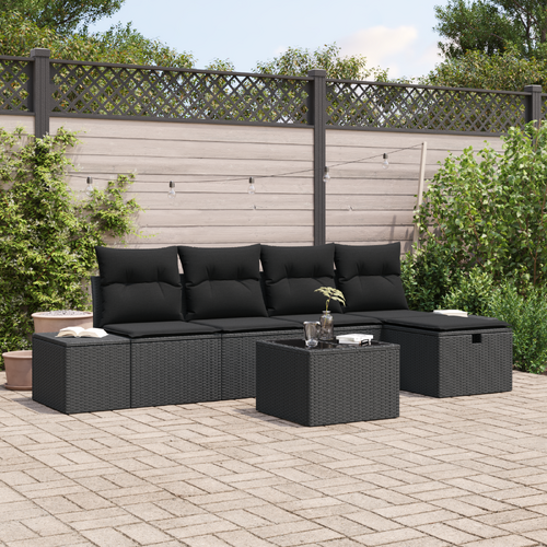Sofa Set with Cushion 5 pcs Poly Rattan