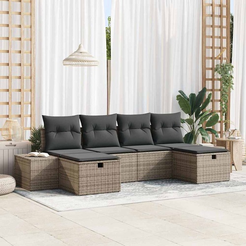Garden Sofa Set with Cushion 6 pcs Grey Poly Rattan