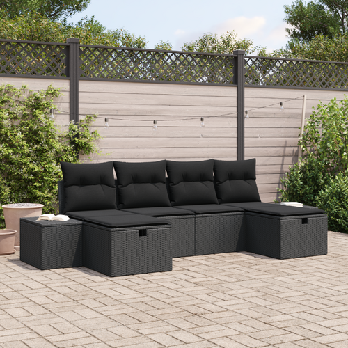 Garden Sofa Set with Cushion 6 pcs Black Poly Rattan