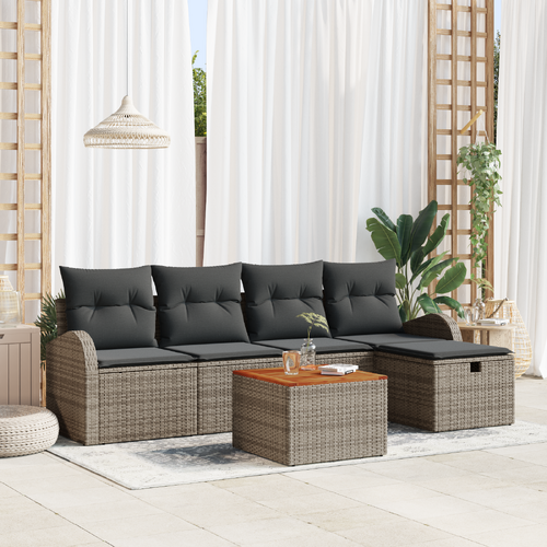 Garden Sofa Set with Cushion 6 pcs Grey Poly rattan