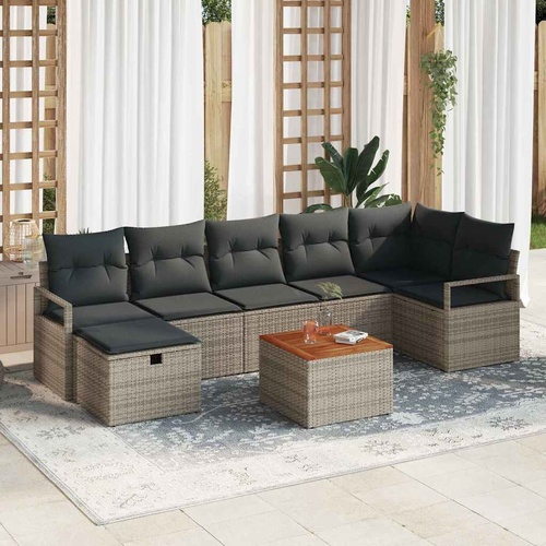 8 Piece Garden Sofa Set with Cushions Grey Poly Rattan