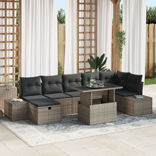 8 Piece Garden Sofa Set with Cushions Grey Poly Rattan