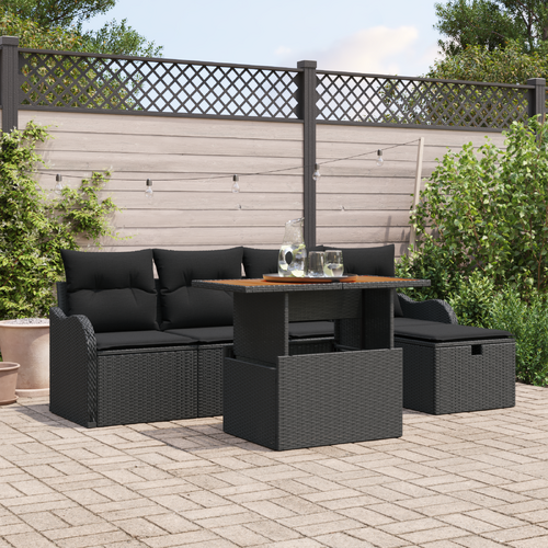 Garden Sofa Set Height-Adjustable 6 pcs Black Poly Rattan