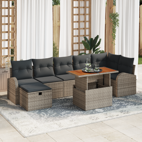 8 Piece Garden Sofa Set with Cushions Grey Poly Rattan