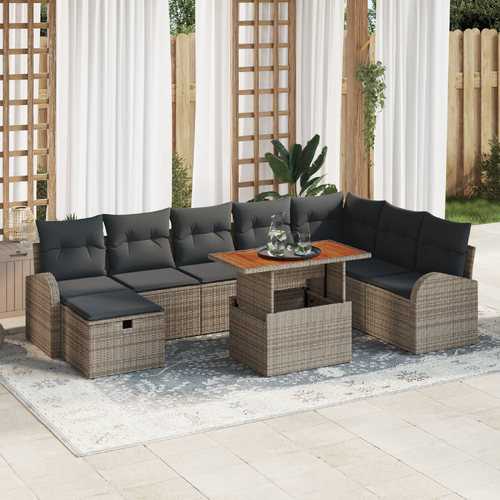 9 Piece Garden Sofa Set with Cushions Grey Poly Rattan